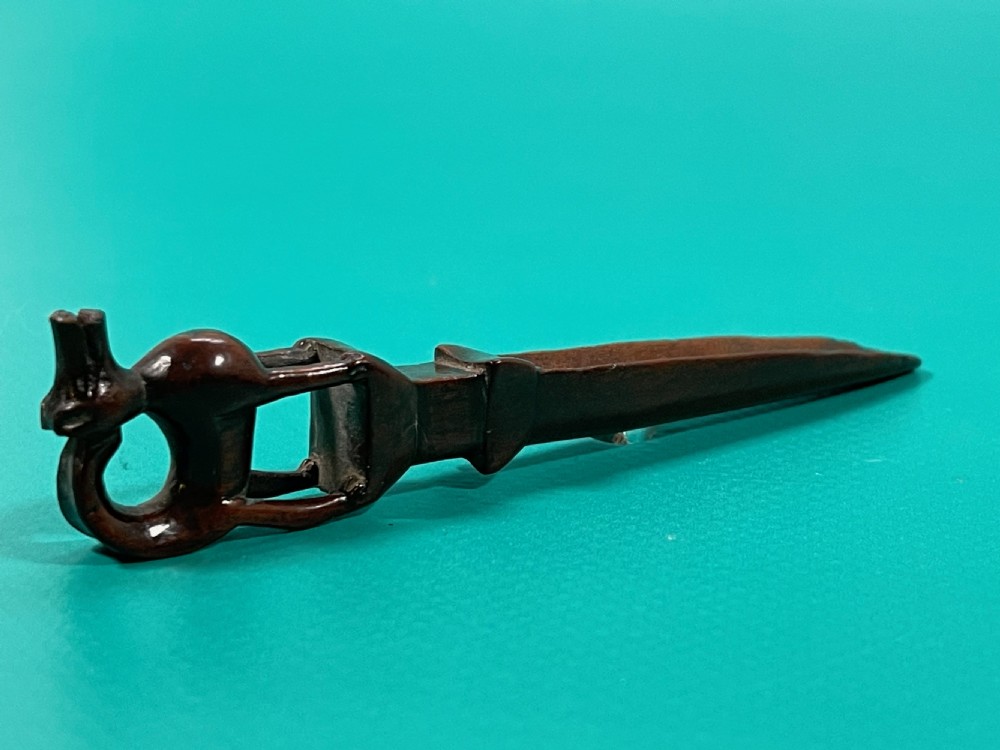 A Rare Antique Treen Apple Corer - with a carved dog View VIII