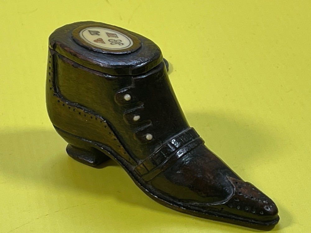 Antique Snuff Shoe box - with hearts, clubs, diamonds & spades
