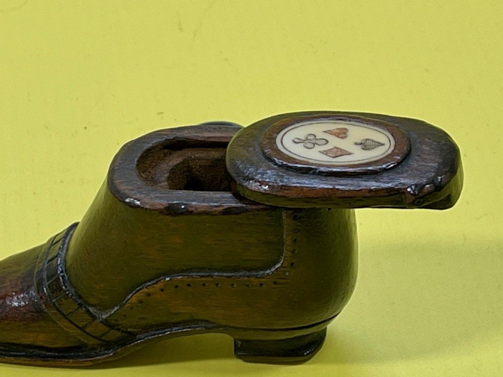 Antique Snuff Shoe box - with hearts, clubs, diamonds & spades View II