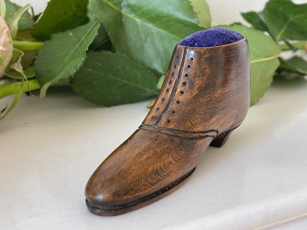 Antique Treen Pin Cushion Shoe View II