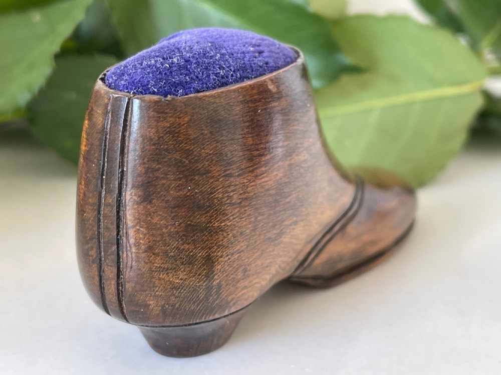Antique Treen Pin Cushion Shoe View IV