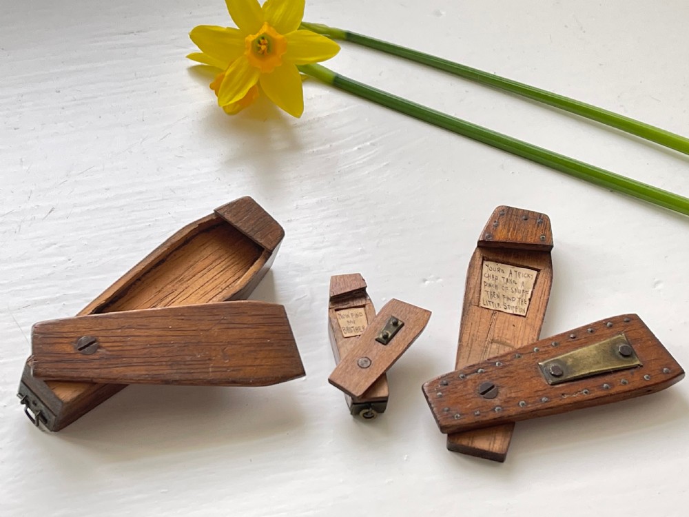 Antique Treen Triple Puzzle Snuff Box - moments more coffin snuff box View IX