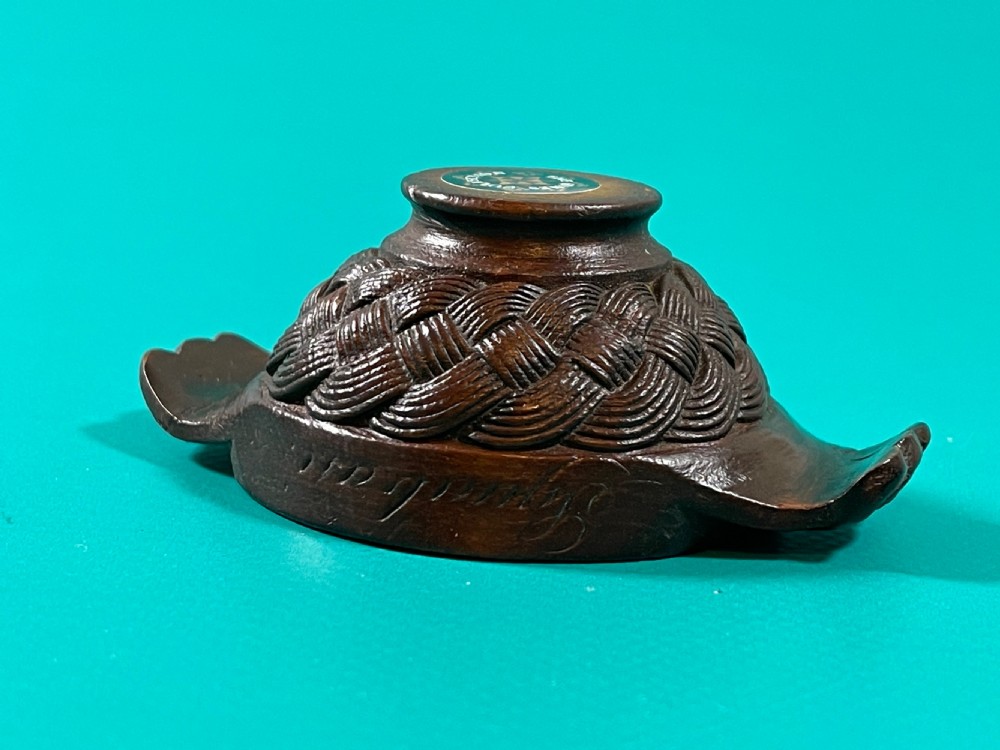 Antique Treen Scottish Quaich - carved basket weave decoration View III