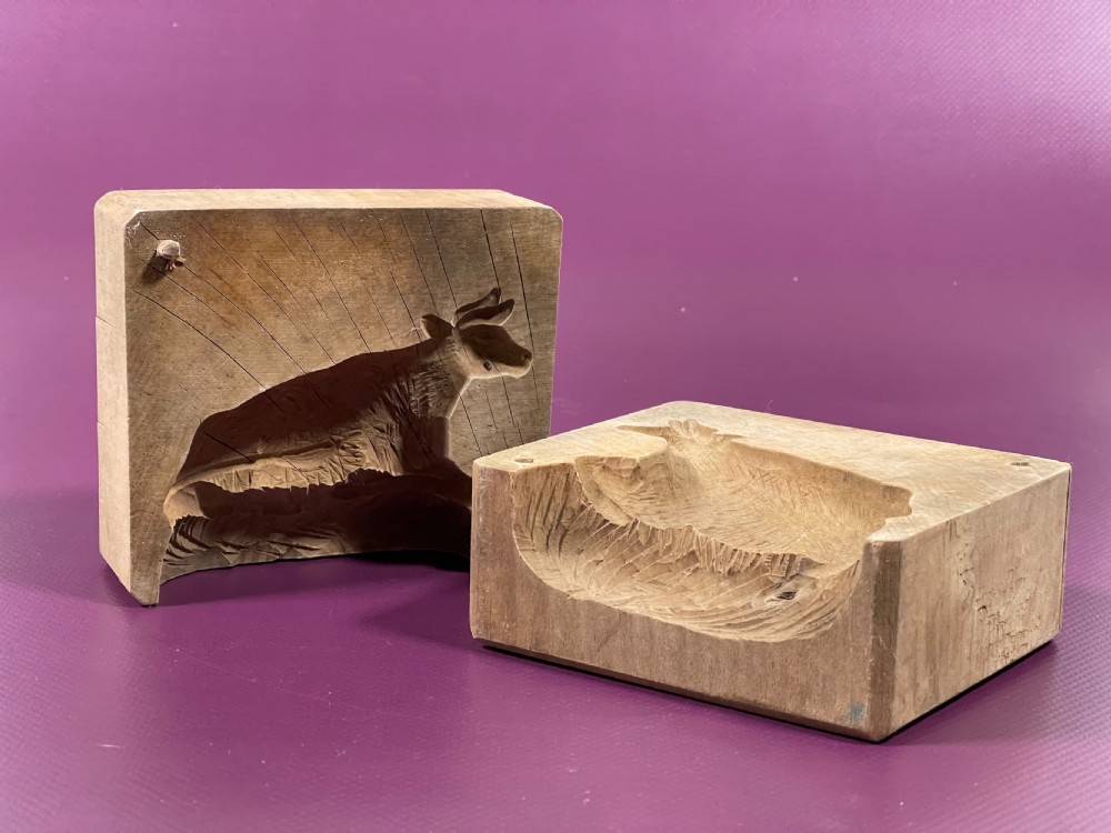 Antique Treen Two Piece Butter Mould - Bull/cow View II