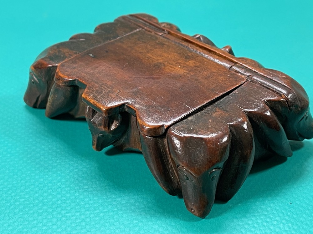Antique Table Snuff Box - carved Hounds & Fox View V