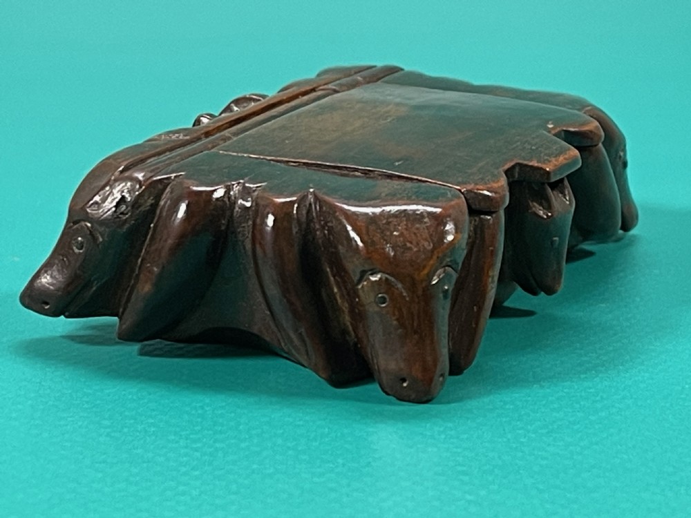 Antique Table Snuff Box - carved Hounds & Fox View VI