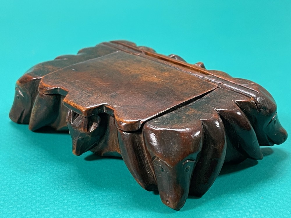 Antique Table Snuff Box - carved Hounds & Fox View IX