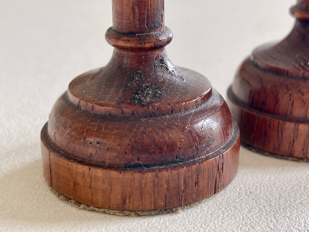 Mini Antique Treen Taper Candlesticks View II