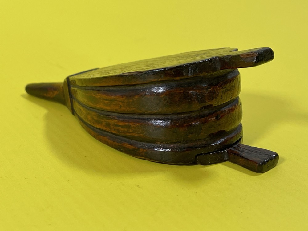 Antique Treen Snuff Box - Bellows Shaped View VIII