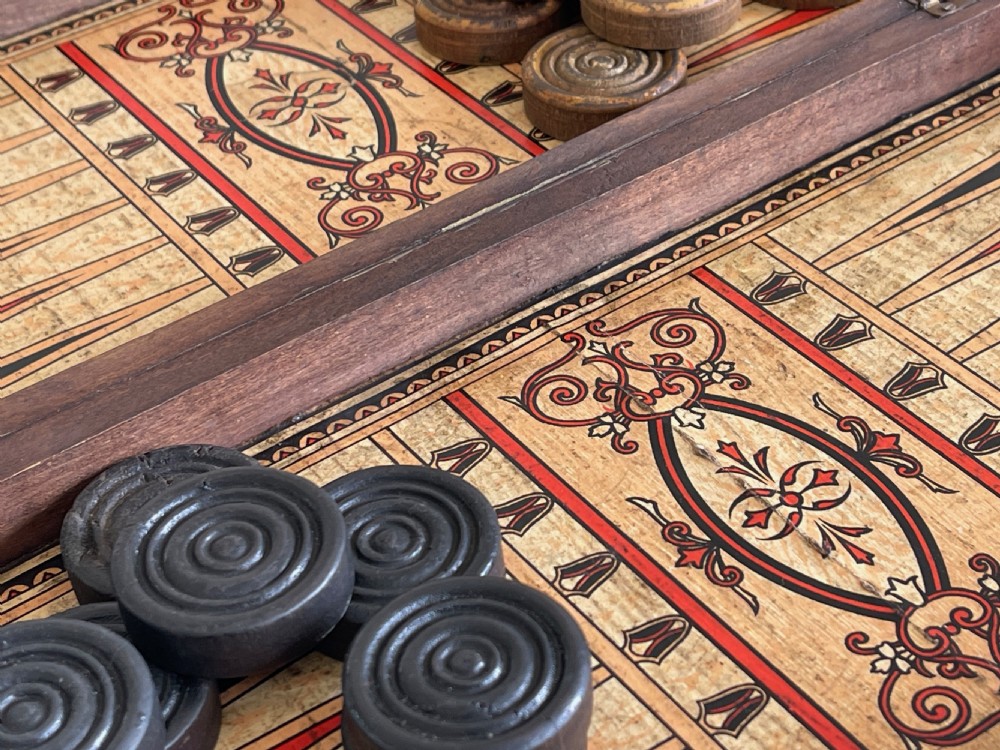 Antique Backgammon & Draughts Games Box View IX