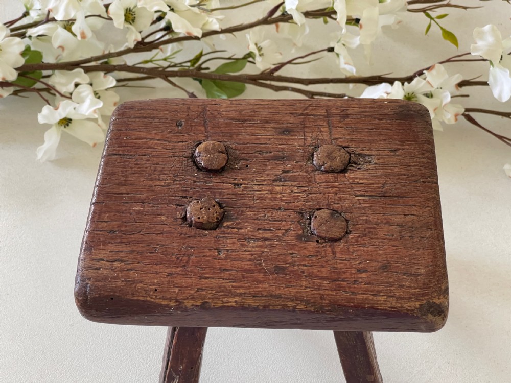 A Small Oak Antique Stool for Candles  View II
