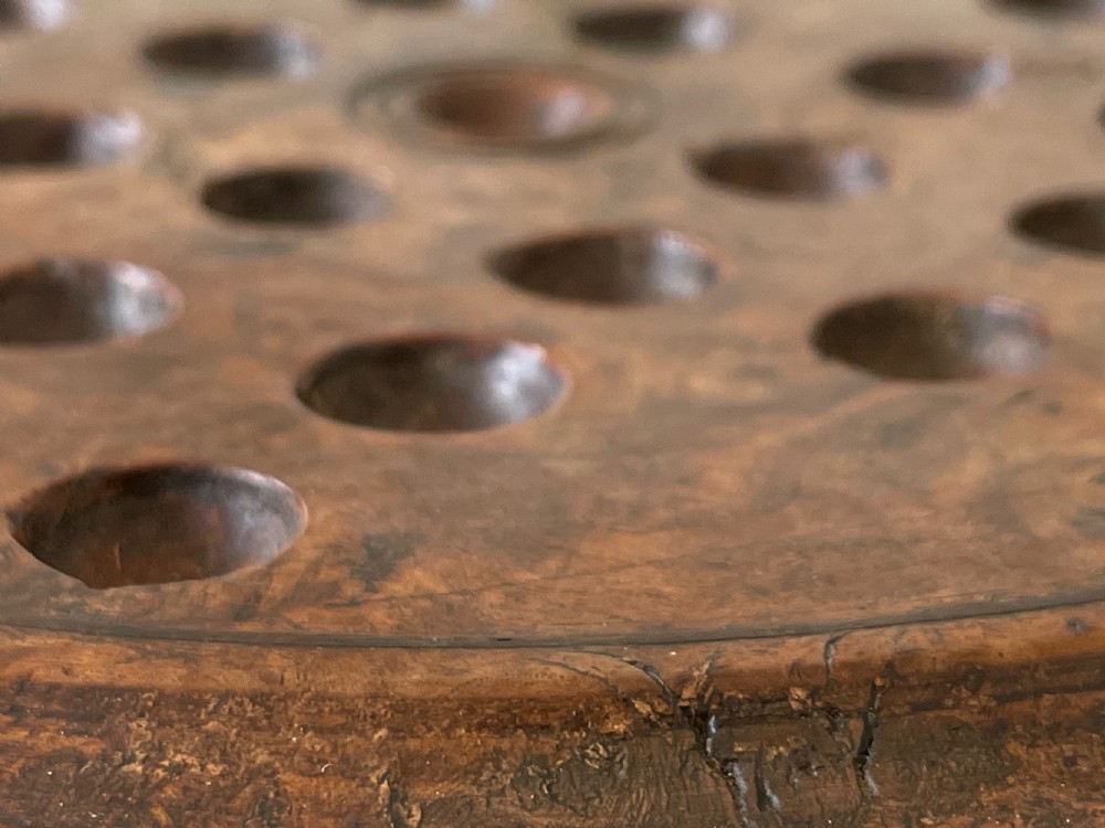 Antique Yew Wood Solitaire Board - with  colourful clay marbles View VII