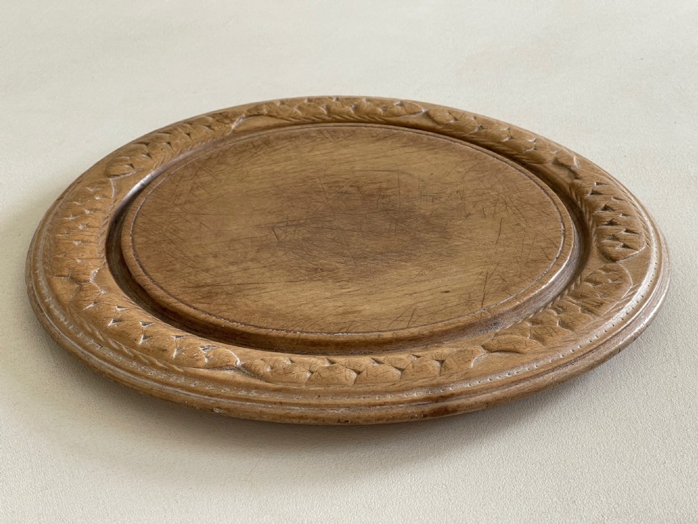 Antique Treen Bread Board - carved wheat