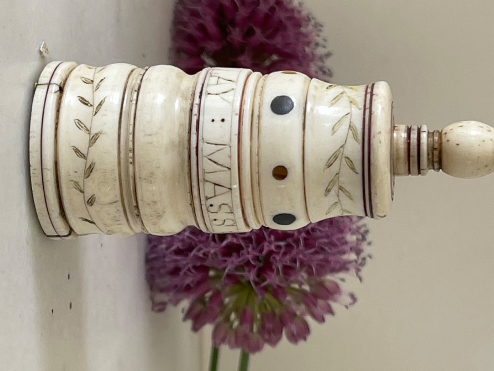 A Rare Named  Scrimshaw Combined Go to Bed & Pricker - whale bone, Barclay Whaling Ship View VIII