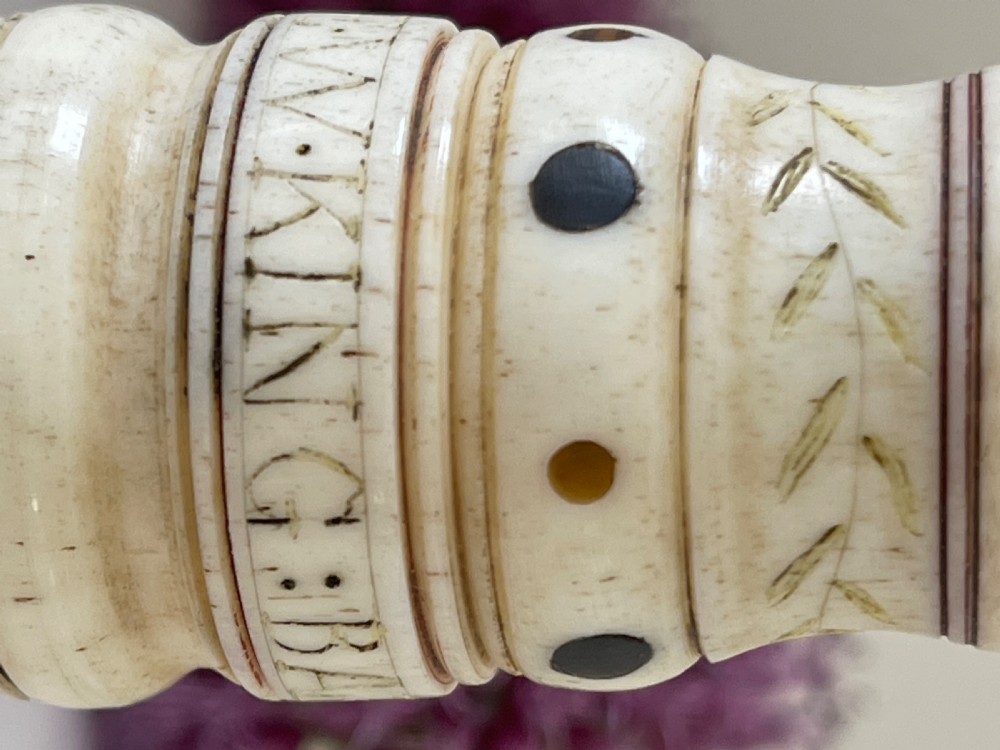 A Rare Named  Scrimshaw Combined Go to Bed & Pricker - whale bone, Barclay Whaling Ship View XI