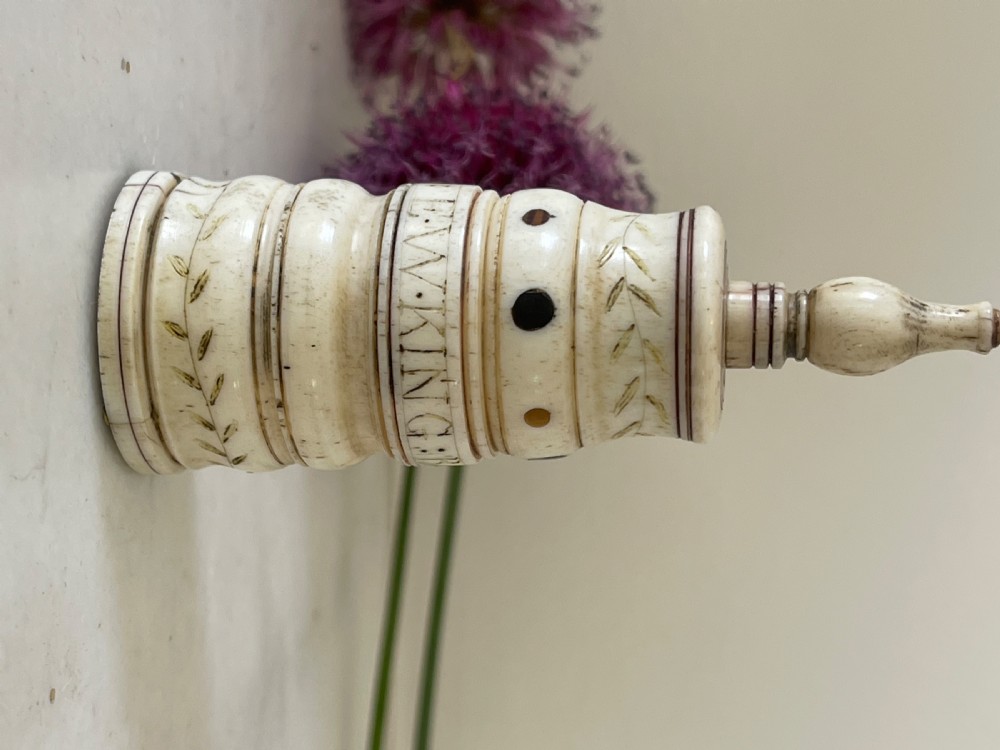 A Rare Named  Scrimshaw Combined Go to Bed & Pricker - whale bone, Barclay Whaling Ship View XIII