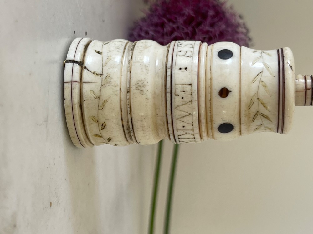 A Rare Named  Scrimshaw Combined Go to Bed & Pricker - whale bone, Barclay Whaling Ship View XIV