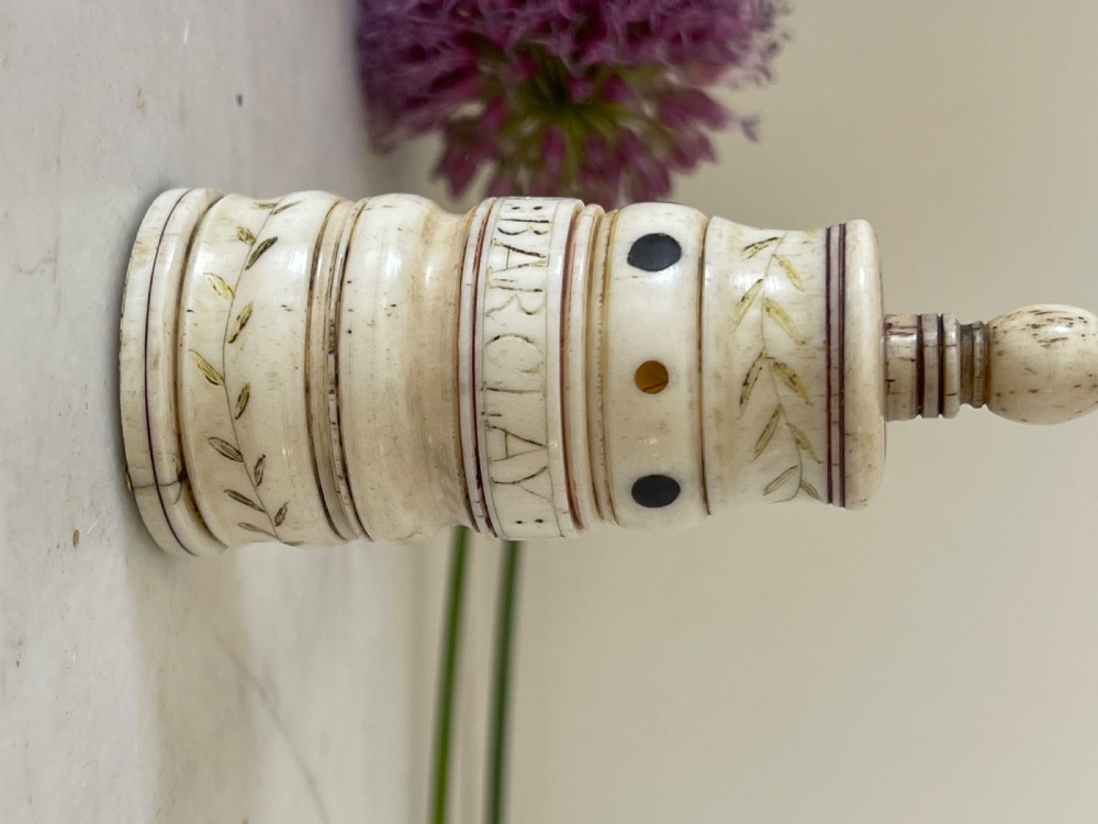 A Rare Named  Scrimshaw Combined Go to Bed & Pricker - whale bone, Barclay Whaling Ship View XVI