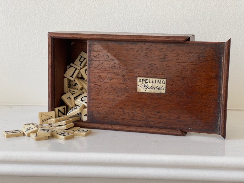 Antique Spelling and Alphabet Box - includes 232 double sided bone letters View III