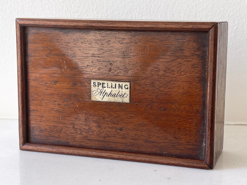 Antique Spelling and Alphabet Box - includes 232 double sided bone letters View V