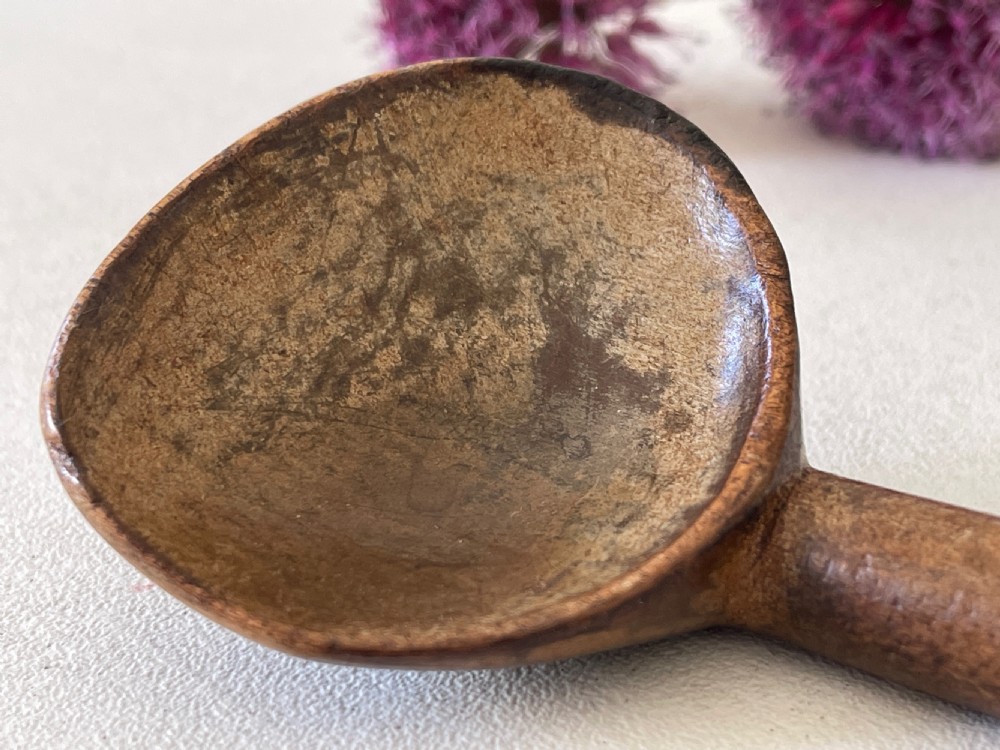 Antique Welsh Cawl Spoon - turned handle at the top View II