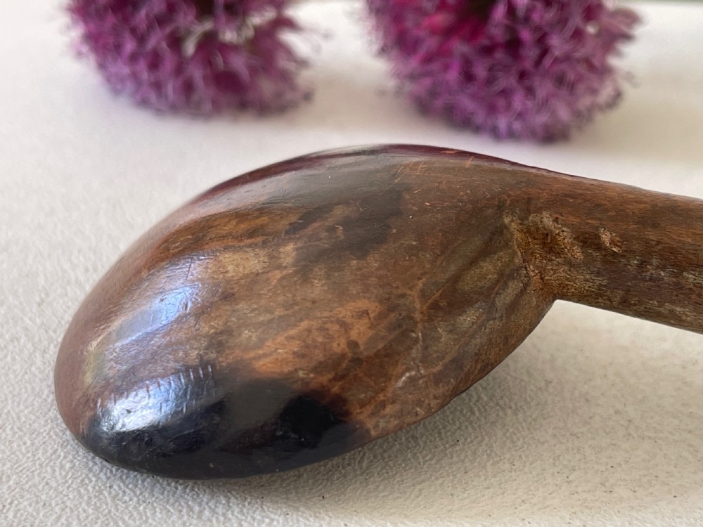 Antique Welsh Cawl Spoon - turned handle at the top View III