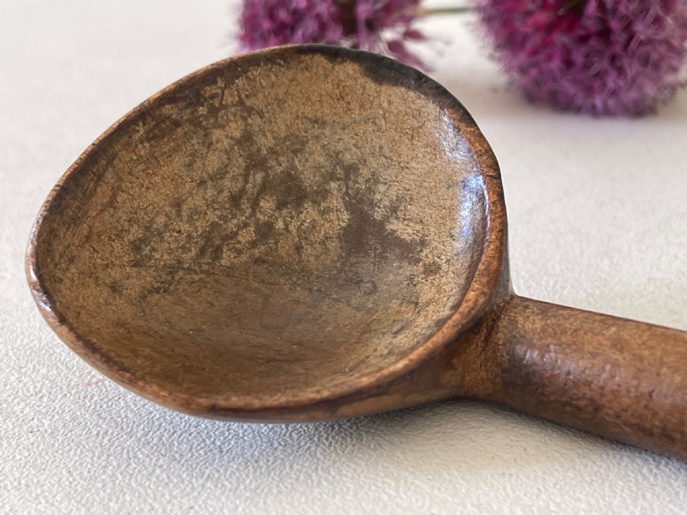 Antique Welsh Cawl Spoon - turned handle at the top View V