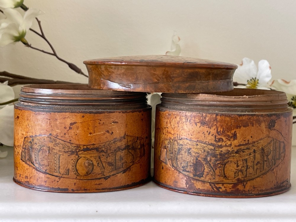 Antique Treen Five Tier Spice Tower - original labels View V