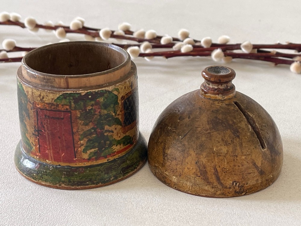 Antique Folk Art Cottage Money Box View II