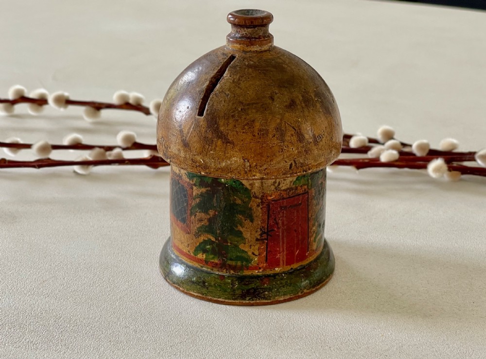 Antique Folk Art Cottage Money Box View IV