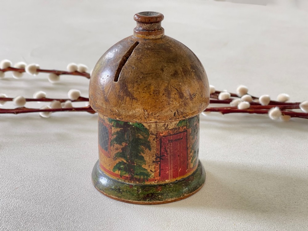 Antique Folk Art Cottage Money Box View V