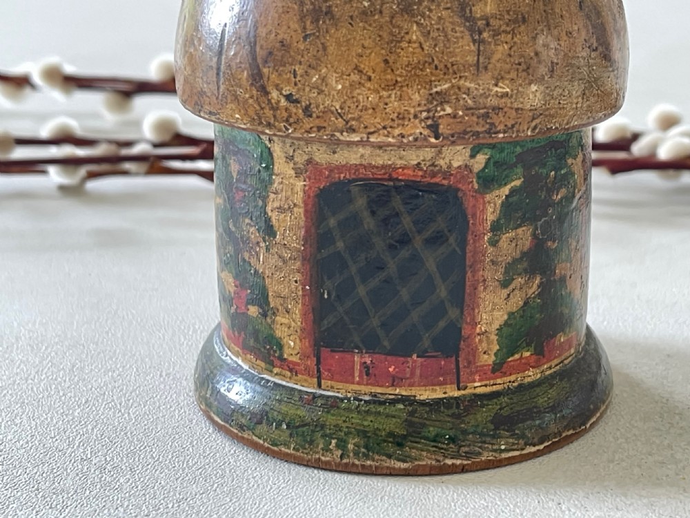 Antique Folk Art Cottage Money Box View VI