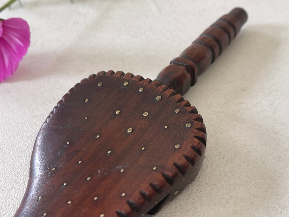 Antique Treen Knitting sheath fro Dental - beautiful brass pique work View III