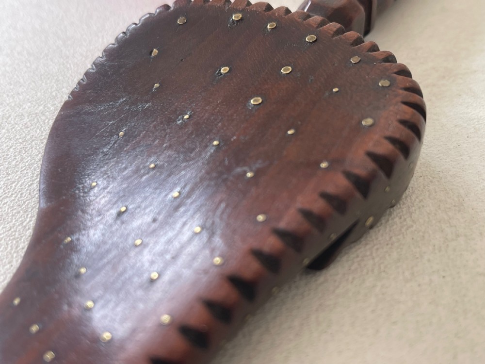 Antique Treen Knitting sheath fro Dental - beautiful brass pique work View VI