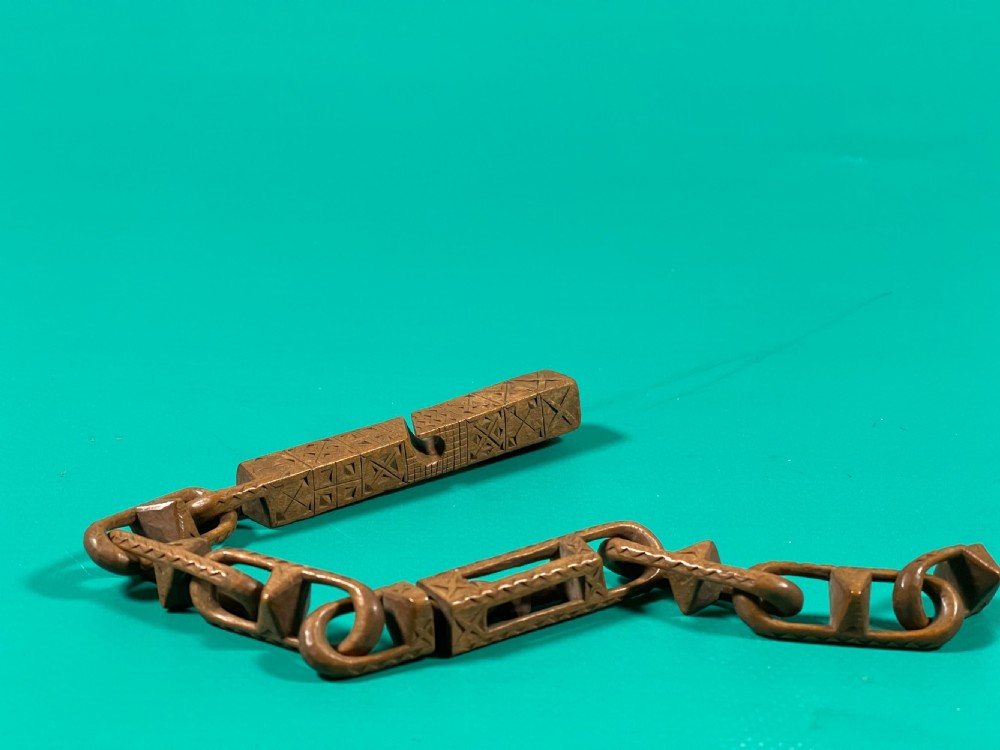 An Antique Treen Knitting Sheath - with a chain & ball and cage View X