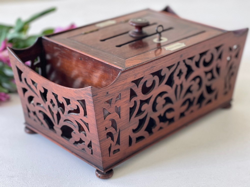 Antique Rosewood Fretwork Letter Box