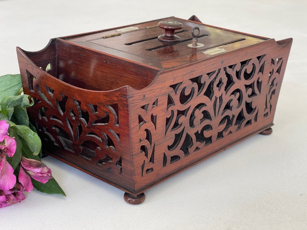 Antique Rosewood Fretwork Letter Box View IV