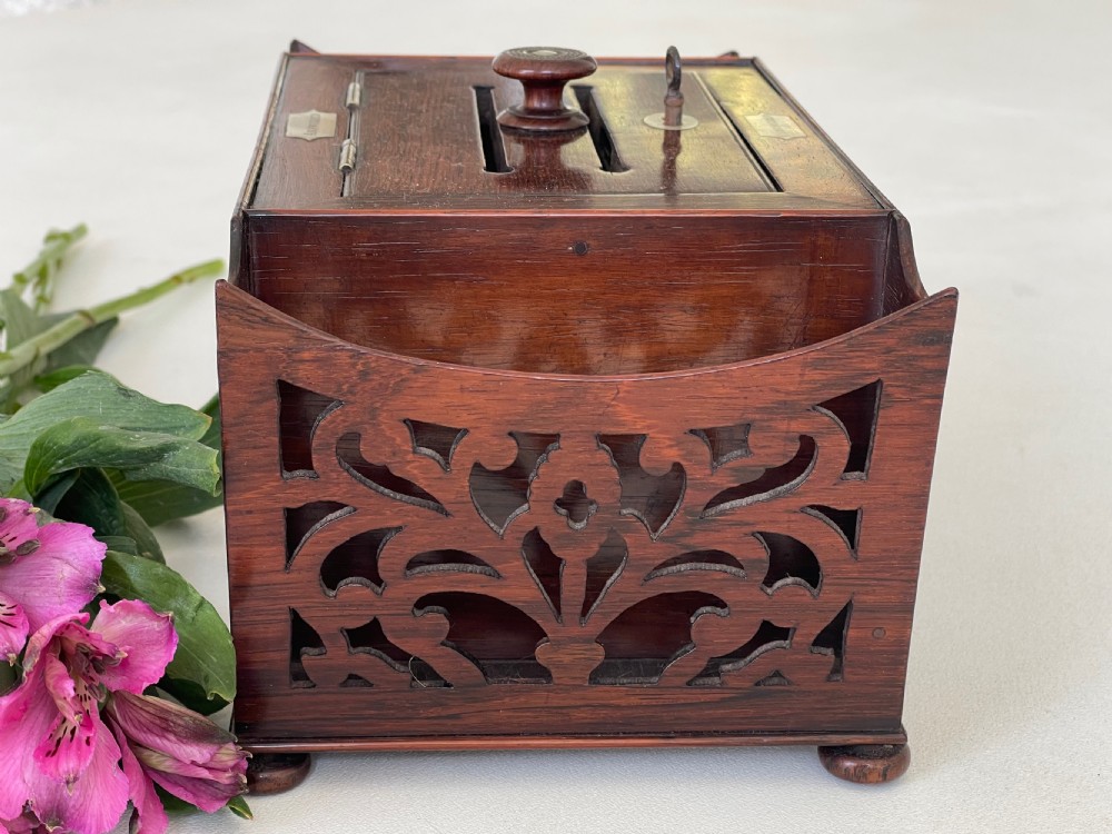 Antique Rosewood Fretwork Letter Box View V