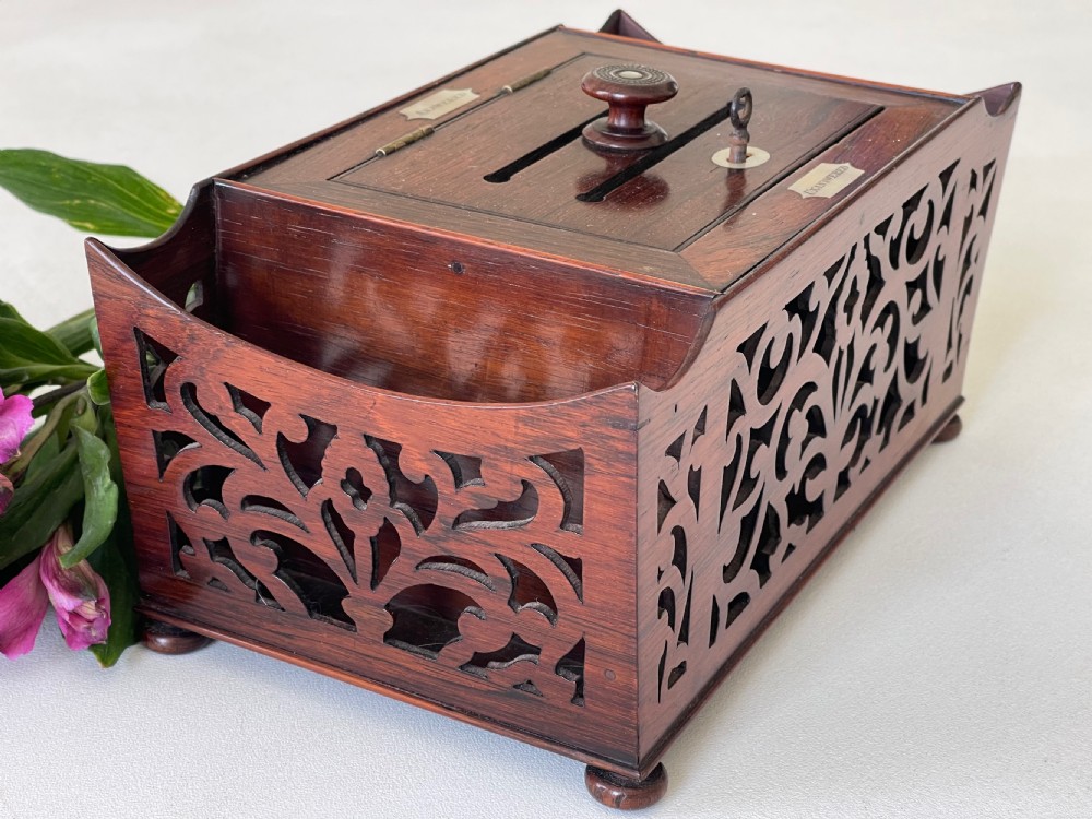 Antique Rosewood Fretwork Letter Box View XI