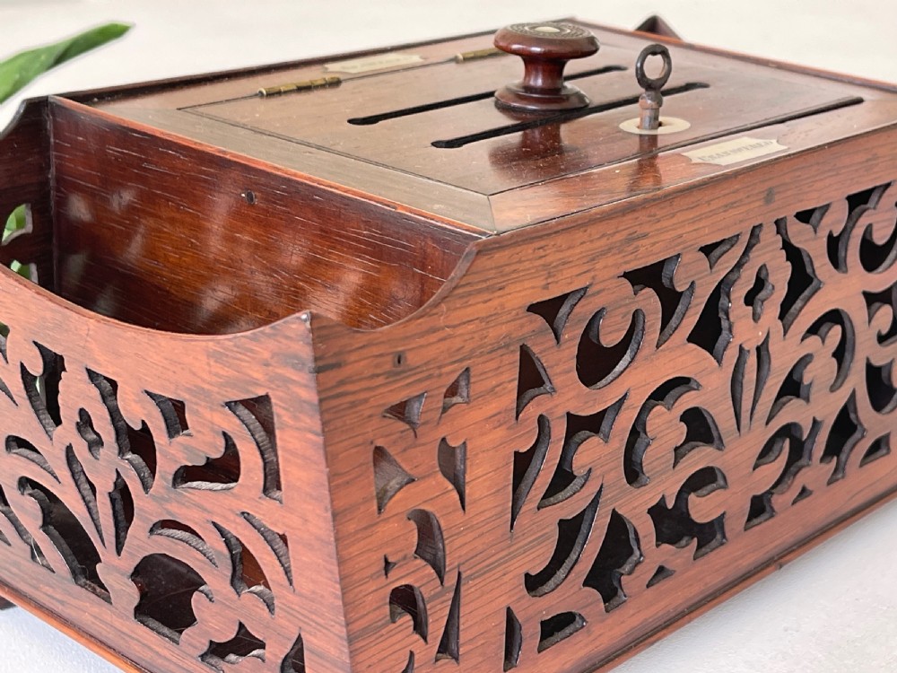 Antique Rosewood Fretwork Letter Box View XIII