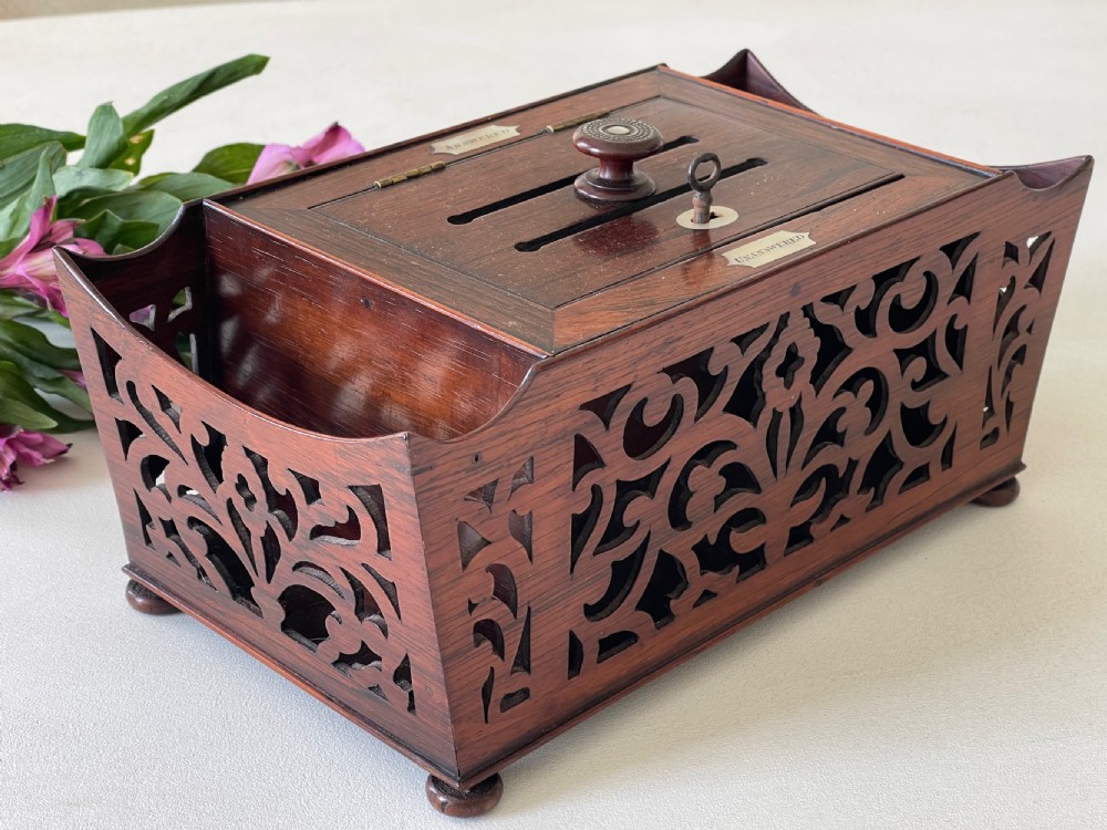 Antique Rosewood Fretwork Letter Box View XXI