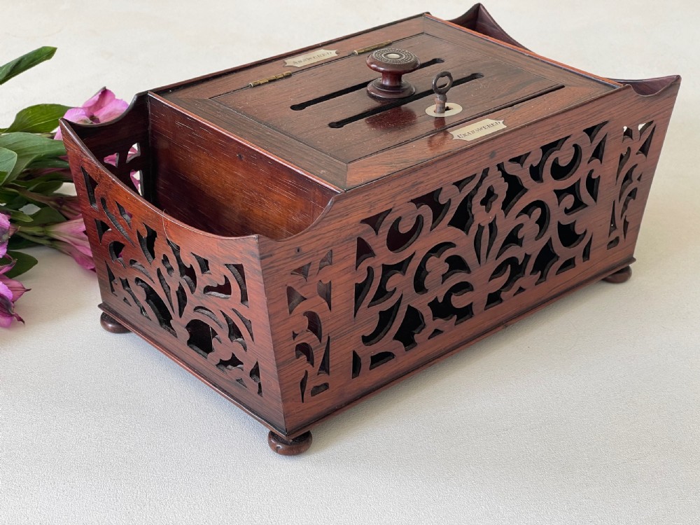 Antique Rosewood Fretwork Letter Box View XXIII