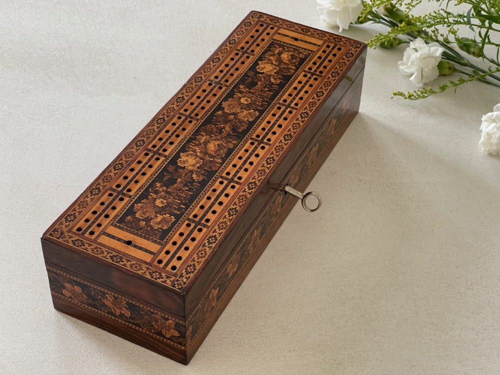 Antique Tunbridge Ware Cribbage & Cards Box View IV