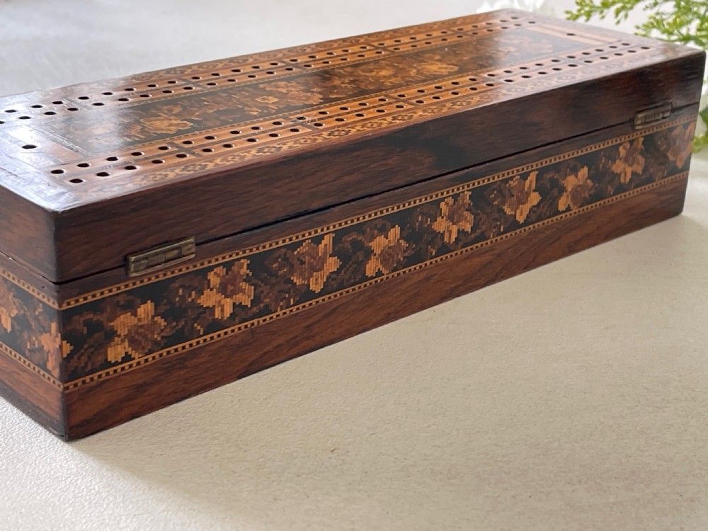 Antique Tunbridge Ware Cribbage & Cards Box View VI