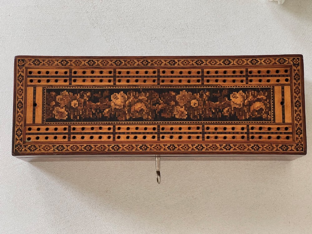 Antique Tunbridge Ware Cribbage & Cards Box View IX