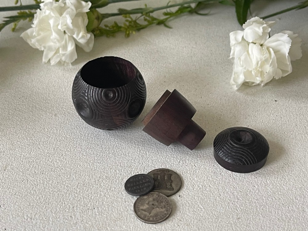 A Mini Antique Treen Puzzle Ball - with three old coins inside View V