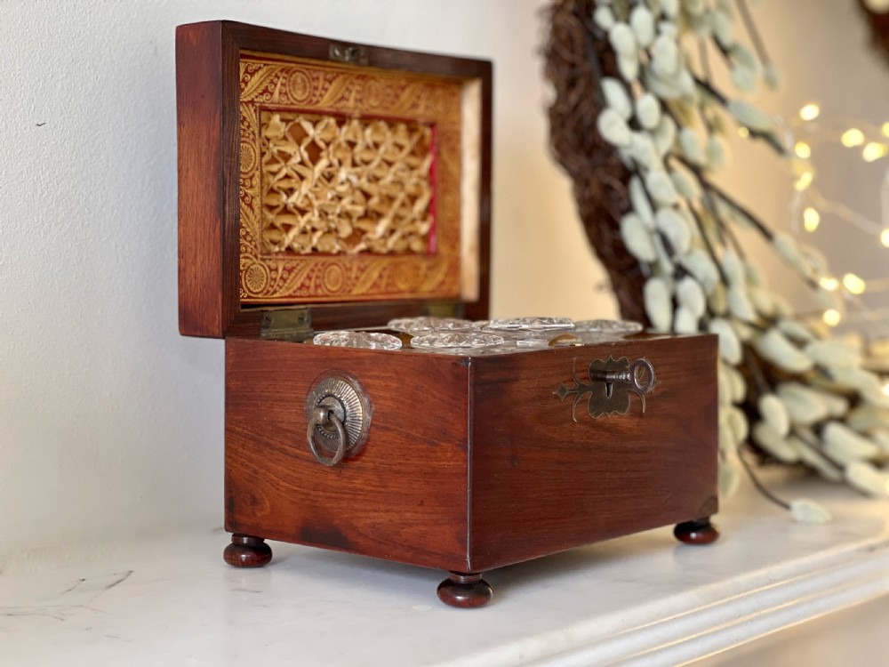 Antique Rosewood  Scent Box - complete with its cut glass scent bottles