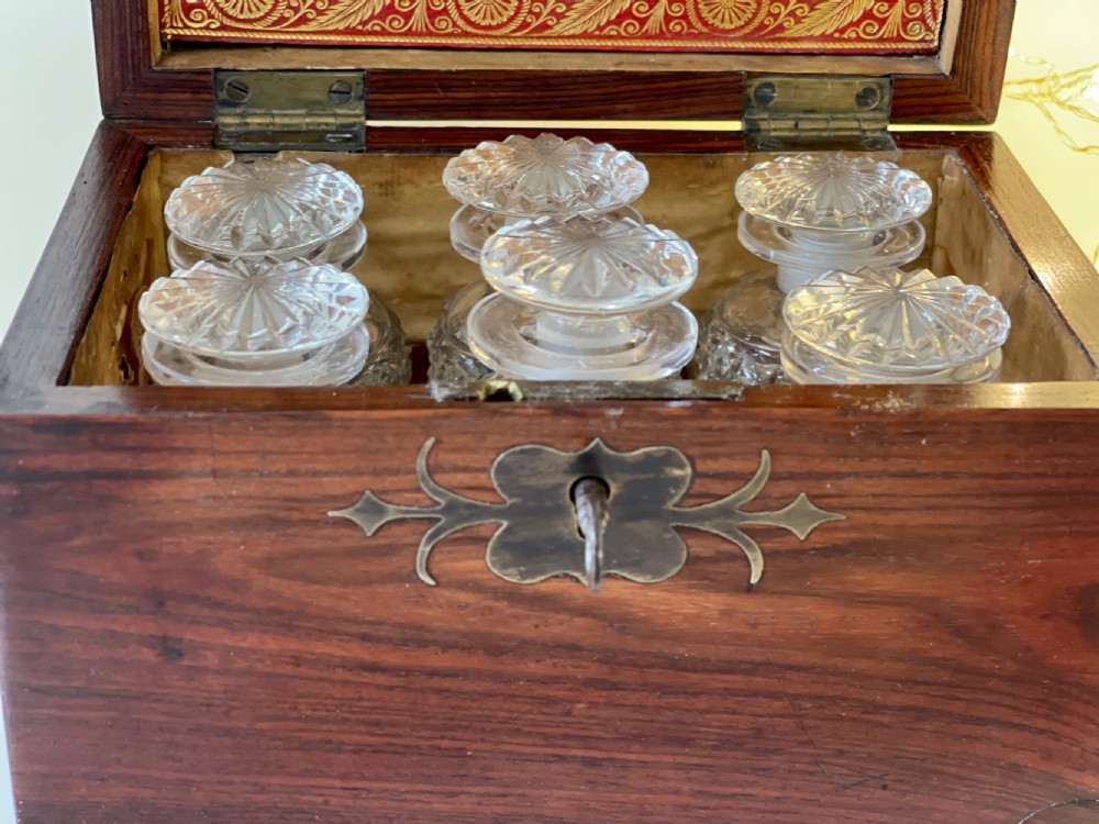 Antique Rosewood  Scent Box - complete with its cut glass scent bottles View VIII