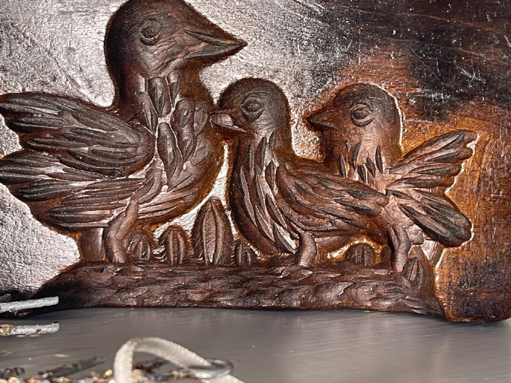An Antique Treen two piece carved mould -Lions & Birds View II