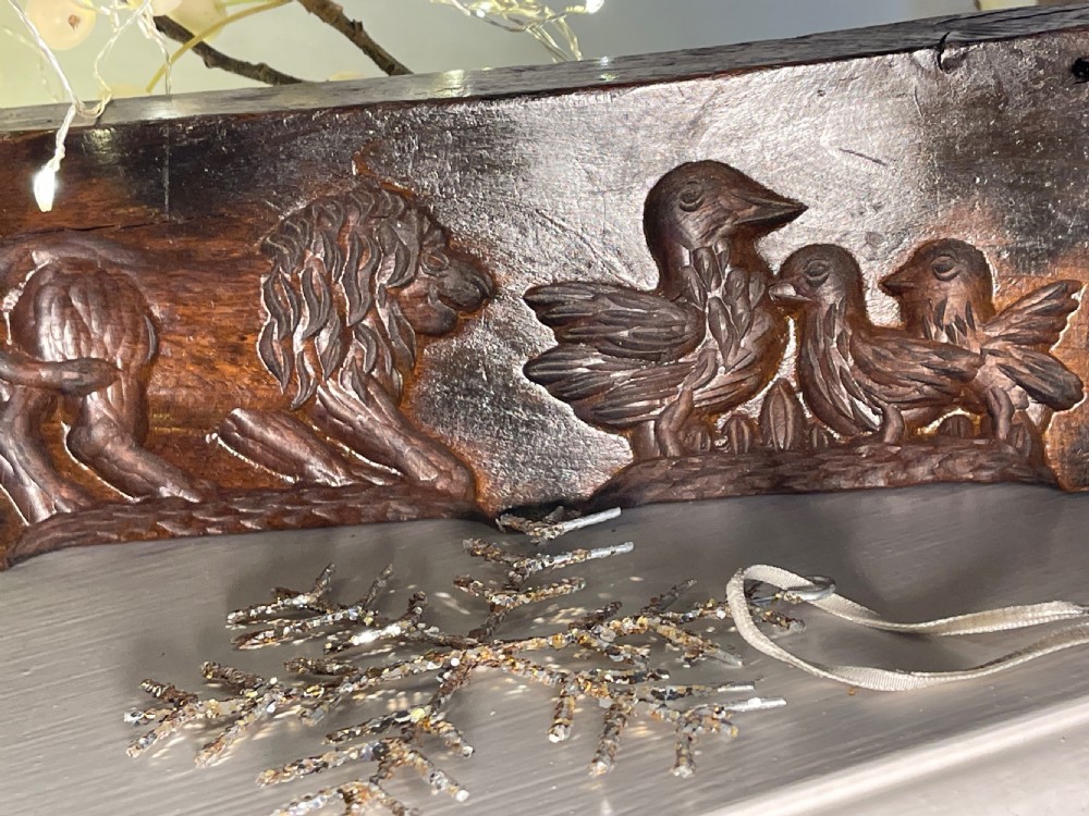 An Antique Treen two piece carved mould -Lions & Birds View III